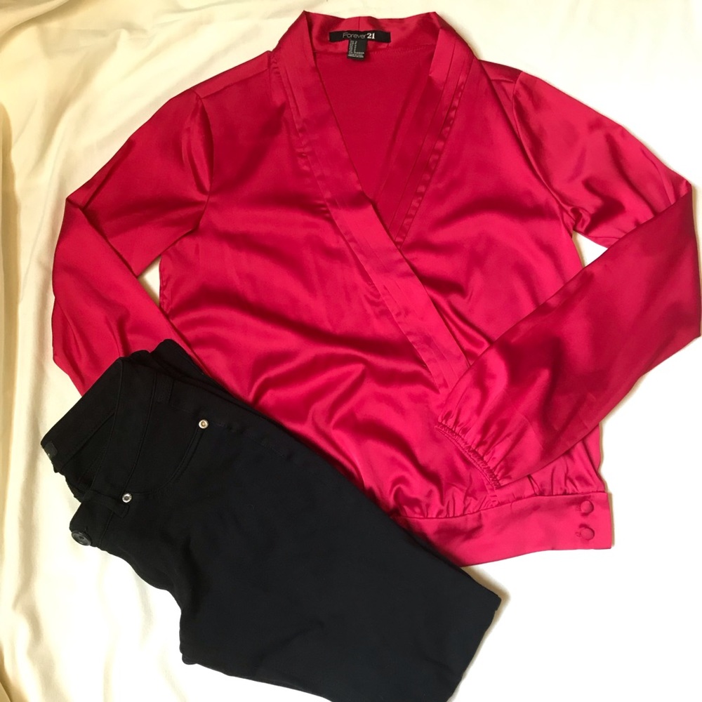 Red Silk Type Material Shirt Blouse